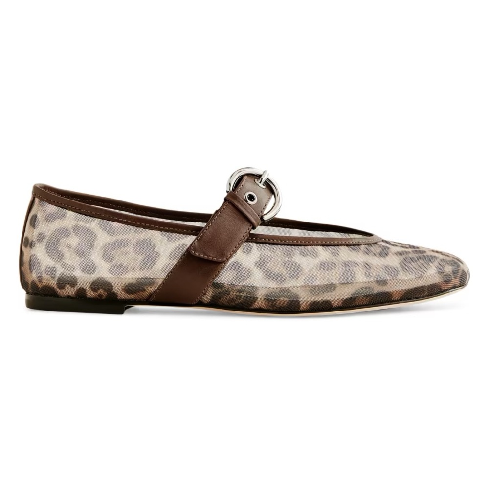 NWOB Reformation mesh Bethany Mary Jane leopard ballet flats buckle